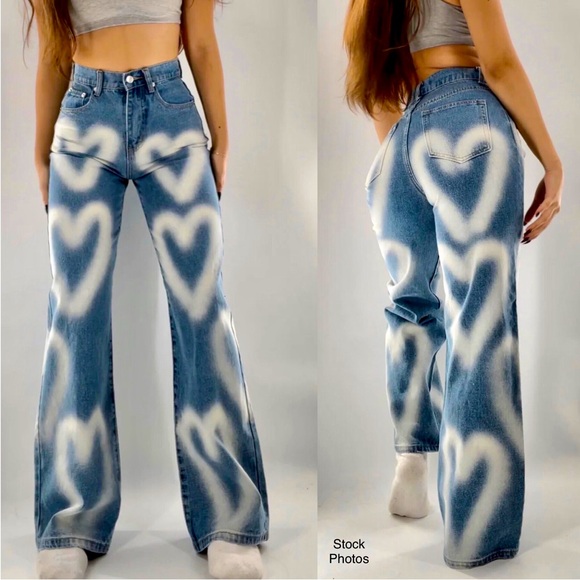Adika Denim - ADIKA High-Rise Wide-Leg Hearts Jeans (S)